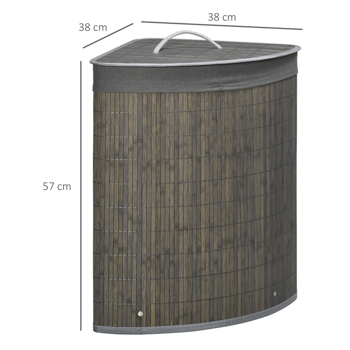 HOMCOM Rectangular Bamboo Laundry Basket 55L with Lid and Removable Bag 38 x 38 x 57 cm Grey | Aosom