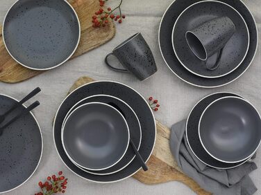 CreaTable Серія INDUSTRIAL GOLD: 16-частинний посуд для 4 осіб (Антрацит), комбінований сервіз зі штучного каміння, сумісний з мийною машиною та мікрохвильовою піччю