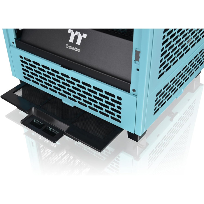 Корпус Thermaltake The Tower 200 Turquoise Mini-ITX з вертикальним розташуванням, загартоване скло, 2x CT140 вентилятори, підтримка AIO 280мм, GPU до 380мм