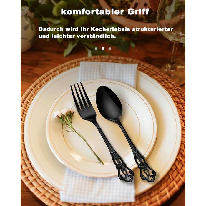 Набір столових приборів Retro на 6 осіб, 24 предмети, нержавіюча сталь, чорний, антикварний бароковий стиль