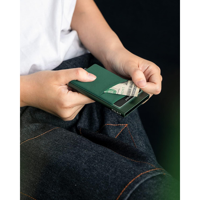 Чоловіче картхолдер VULKIT з RFID NFC захистом: компактний гаманець для 5-7 карт та грошей (Місячний зелений)