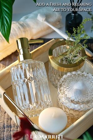 Orange Bathroom Accessories Set, 5-Piece, Clear Glass, Hand Soap Dispenser, Soap Dish, Toothbrush Holder Set, Cotton Swab Jars, Modern Bathroom Decor, Burnt Orange