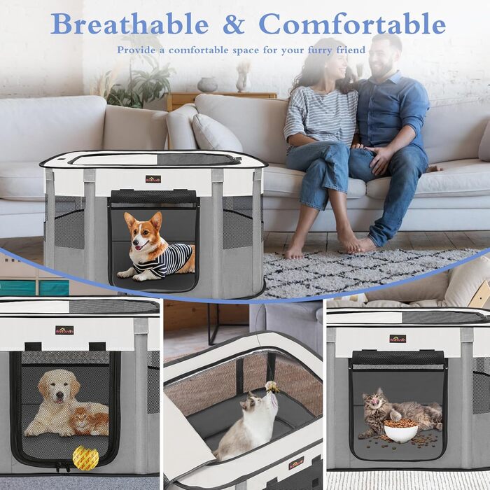 Клітка-загон для собак та котів Aivituvin, сіра, розмір M. Портативна, складана, для подорожей та дому