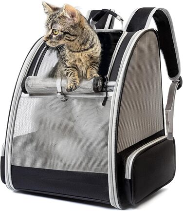 Рюкзак для тварин, переноска для собак і котів до 10 кг, сірий, м'який, складаний