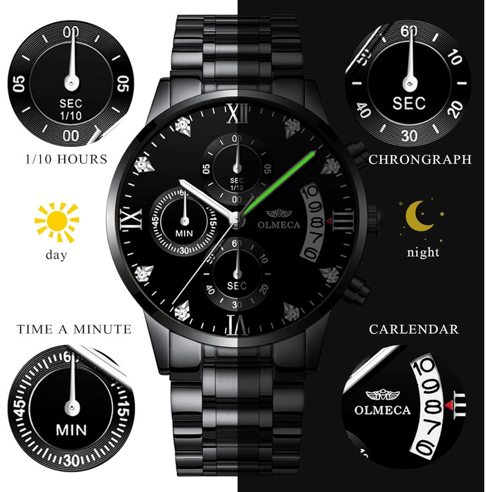 Годинник чоловічий DREAMING Q&P з нержавіючої сталі, аналоговий кварц, хронограф, багатофункціональний, чорний