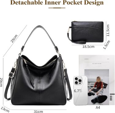 Сумка жіноча шопер велика елегантна через плече, PU-шкіра, колір кава, з кишенею, замок (B Schwarz)