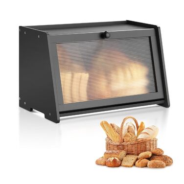 Дерев'яна коробка для хліба VEVOR: органайзер для зберігання з акриловою кришкою, чорний