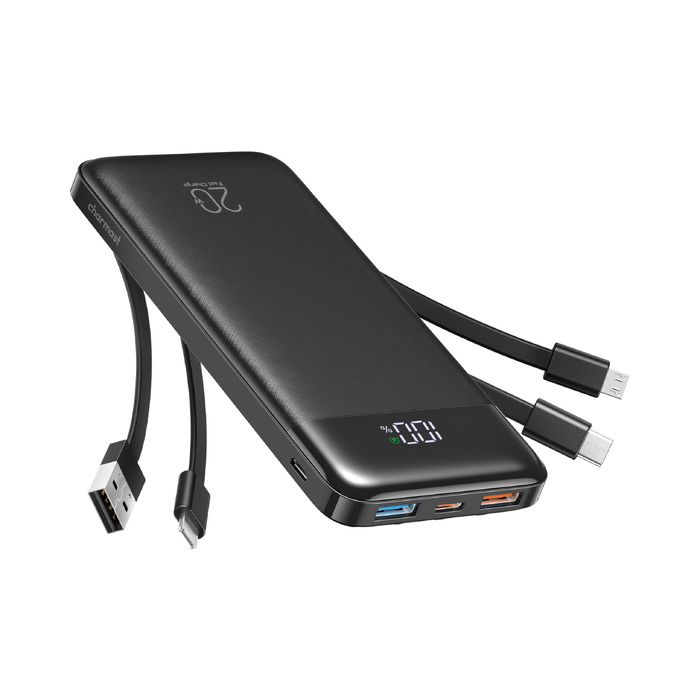 Повербанк Charmast 20000 mAh з вбудованими кабелями, 6 виходів, чорний