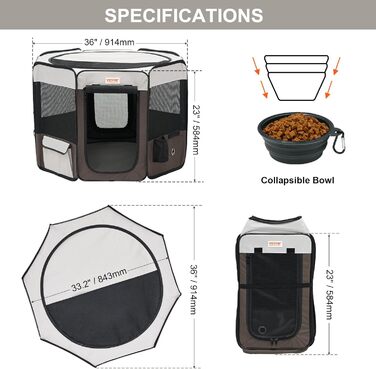 Вольєр для цуценят VEVOR, складаний, 914 x 914 x 584 мм, з мискою, 600D Oxford, для собак та інших дрібних тварин, чорний