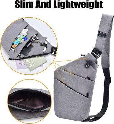 Сумка на груди Fibrdoo, антикрадіжна, через плече, чоловіча/жіноча, сіра, для подорожей, спорту та активного відпочинку