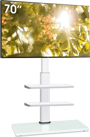 AOKCOS TV Stand for 32-70 inch Flat & Curved TVs - Adjustable Height, Swivel, Tilt, 3-Tier Shelves, VESA 400x400, Up to 40kg (White)