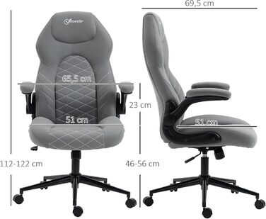 Офісний стіл Vinsetto: ергономічне крісло з регульованими підлокітниками та функцією гойдання, м'яке сидіння з мікрофібри, сірий колір