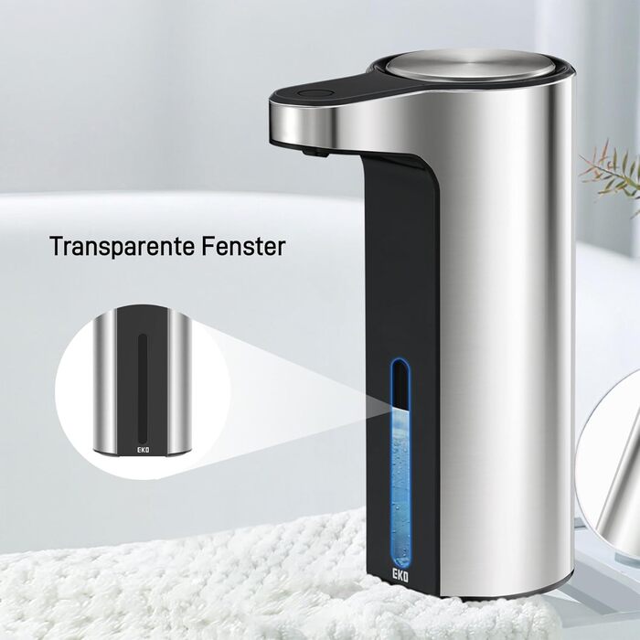 Automatic Soap Dispenser with Window - Infrared Sensor, 250ml, USB Rechargeable, Waterproof, Adjustable Dosage, Drip-Free, for Kitchen & Bathroom - Matte Black (Silver)