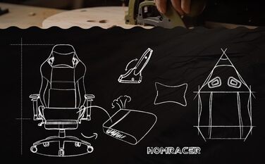 Ігрове крісло HOMRACER, ергономічне офісне крісло зі спинкою, підставкою для ніг, підголівником і подушкою для попереку, м’яке комп’ютерне крісло, біле