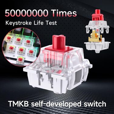 Ігрова клавіатура TMKB T63 з механічними клавішами Blue Switch, Bluetooth/2.4G/кабельна, чорна