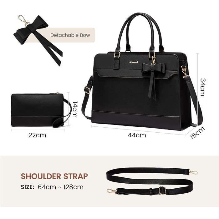 LOVEVOOK Сумка для ноутбука 15.6/17.3 дюйма, жіноча, шкіряна, для роботи/навчання, універсальна, сумка-тоут, шкіряна, чорна