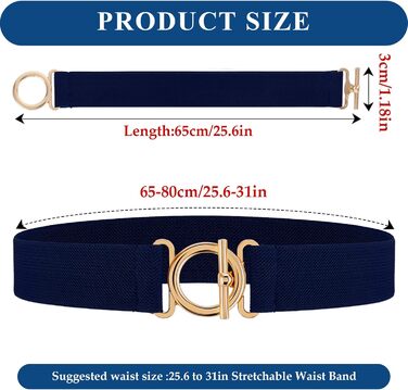 Жіночий еластичний ремінь Amaxiu з золотистою пряжкою, вузький для джинсів, штанів, суконь (темно-синій)