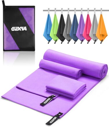 Набір рушників з мікрофібри GZXYA (3 шт.): великий (180x60 см) + 2 маленькі (80x40 см), швидковисихаючі, для спорту та басейну, фіолетовий