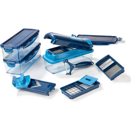 Набір для нарізки овочів Genius Nicer Dicer Smart (14 шт.) - набір для нарізки кубиками, соломкою, слайсами та чвертями з рецептами. Салатний слайсер, овочевий слайсер, гурковий слайсер (блакитний)