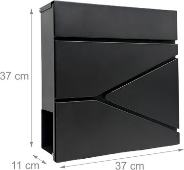 Поштовий ящик Relaxdays з газетницею, чорний, DIN C4, 37x37x11 см, вологостійкий, 4 ключі