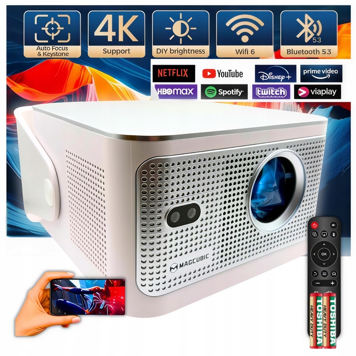 Портативний LCD-проектор Magcubic 4K LED, поворотний, білий