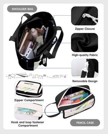 Рюкзак Tanou для дівчаток, шкільний набір: рюкзак, сумка через плече та пенал, чорний