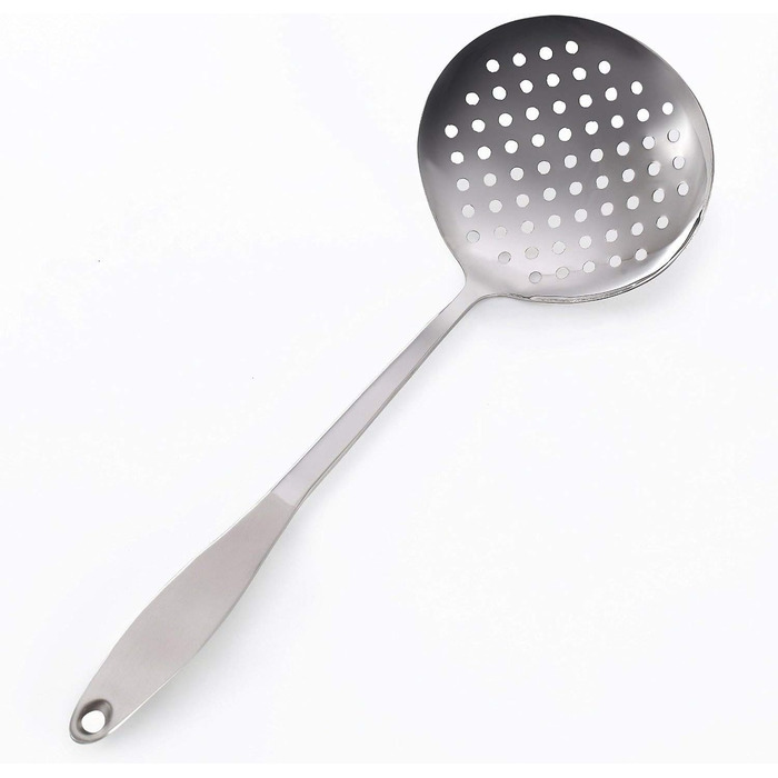 Skimmer Spoon/Strainer Ladle - Stainless Steel - with Sanding Handle - Perforated Style for Kitchen Food - by Cenka (13.2-inch) by CENKA
