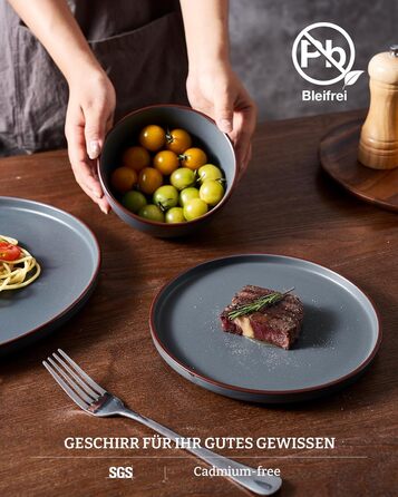 Набір посуду Mercury, 12 предметів: тарілки, супові миски, десертні тарілки, для 4 осіб, з каменю, мікрохвильова піч та посудомийна машина, сірий колір