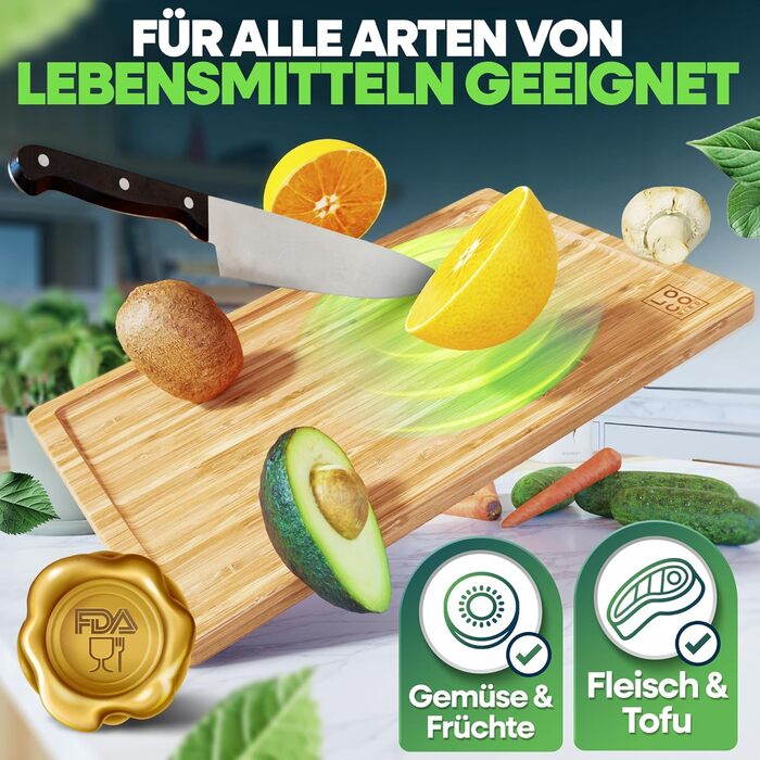 Loco Bird Cutting Board Wood 45x30x2cm – Large Wooden Board for the Kitchen, Cutting Board with Juice Groove, Knife-Friendly Wooden Cutting Board, Bamboo Board, Cutting Board Wood, Chopping Board, Kitchen Board