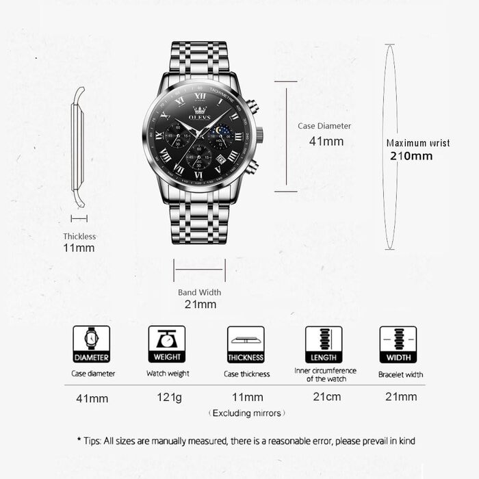 Чоловічий годинник на браслеті з нержавіючої сталі, хронограф, фаза місяця, водонепроникний, кварцовий, стильний, класичний, для чоловіків, срібний, чорний, золотий, блакитний (R5529g-g-h)