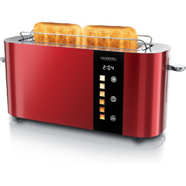 Тостер Arendo з нержавіючої сталі, 2 слоти, сенсорний дисплей, подвійні стінки, насадка для тостів, 6 рівнів підсмажування, центрування хліба, таймер, пам'ять - Чорний (D: Karminrot)