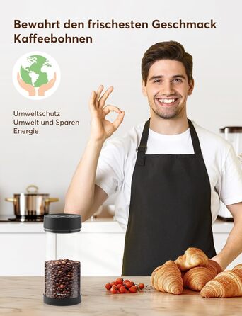 OUTPEAK 2025 Kilo Auto Вакуумна кавова банка 1,8L для 601.0 г кавових зерен, автоматичне управління, нержавіюча сталь, з ложкою, 6-місячний запас свіжості (Barista Champion's Choice) (G1350)