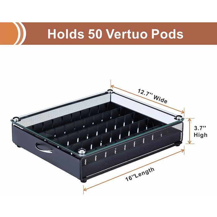 Тримач для капсул Nespresso Vertuo Rice Rat, 50 капсул, чорний, скляний каркас
