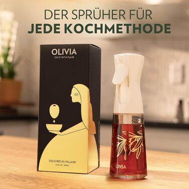 Розпилювач для олії FlairRosol Olivia 200 мл, скляний, з дозуванням - для кухні, салатів, грилю, випічки (прозорий з золотом)
