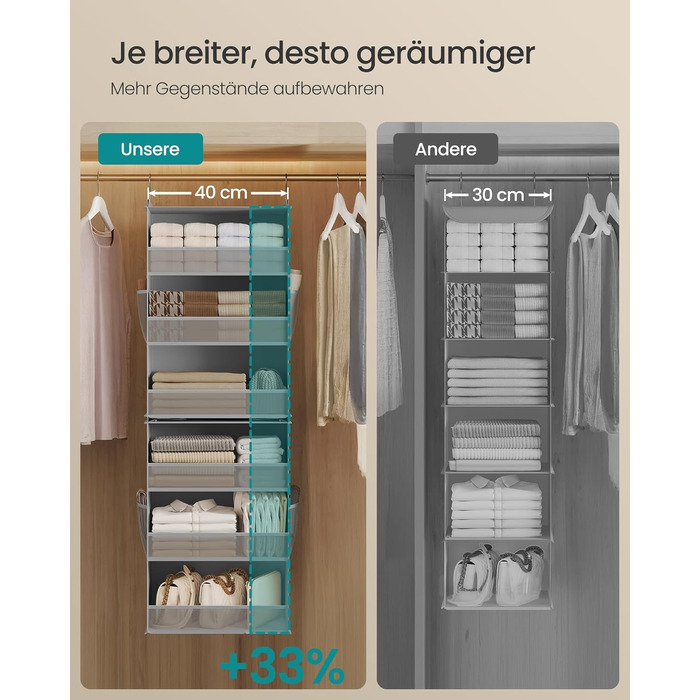 Органайзер для шафи SONGMICS: роздільник, полиці, розкладний, для зберігання, металеві гачки та бамбукові вставки, кольоровий, RCH007W0