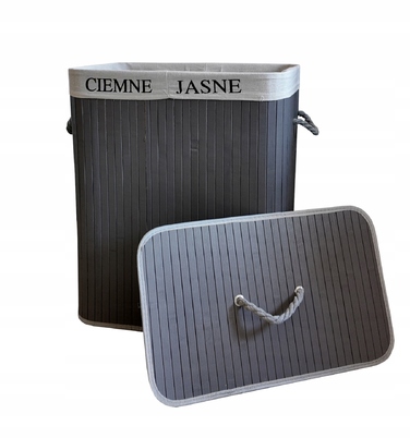 Великий бамбуковий кошик для білизни та іграшок з кришкою, 100 л, сірий