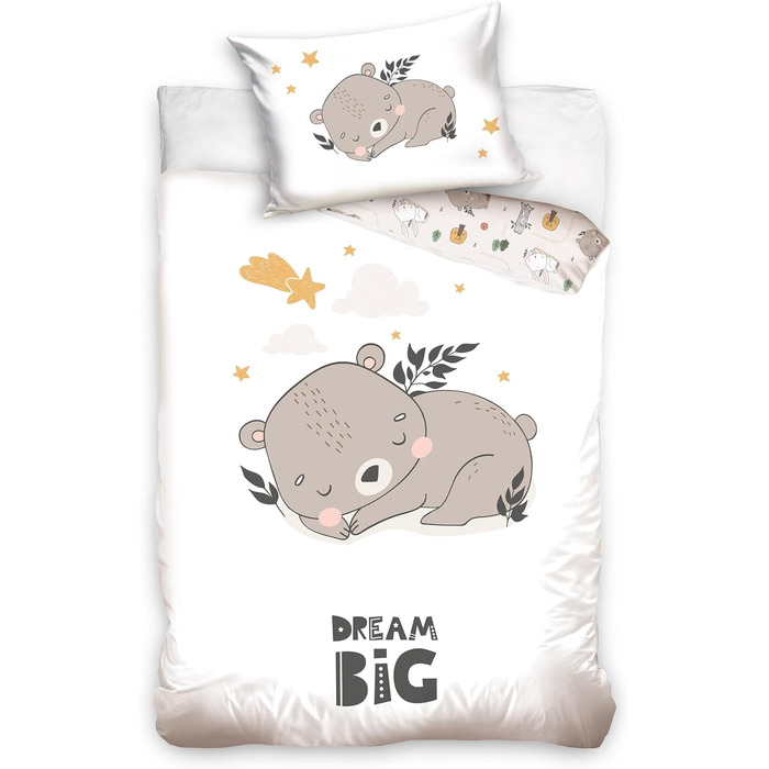 Комплект постільної білизни для ліжечка Kinderbettwäsche 100x135 з 100% бавовни - для дітей та малюків. Сонячний стиль бохо, підходить для дівчаток та хлопчиків (40x60 + 100x135, ведмедик)