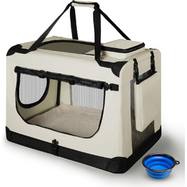 Juskys Foldable Dog Carrier Box - Portable Travel Cage for Dogs, Cats & Pets - Oxford Fabric, Includes Blanket, Bag & Handles - 34x50x36 cm