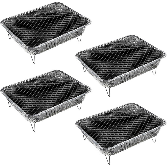 4x Aluminum Complete Disposable Grill with Charcoal and Igniter - Aluminum Picnic BBQ Camping Disposable Grill One-Time Grill Picnic Grill