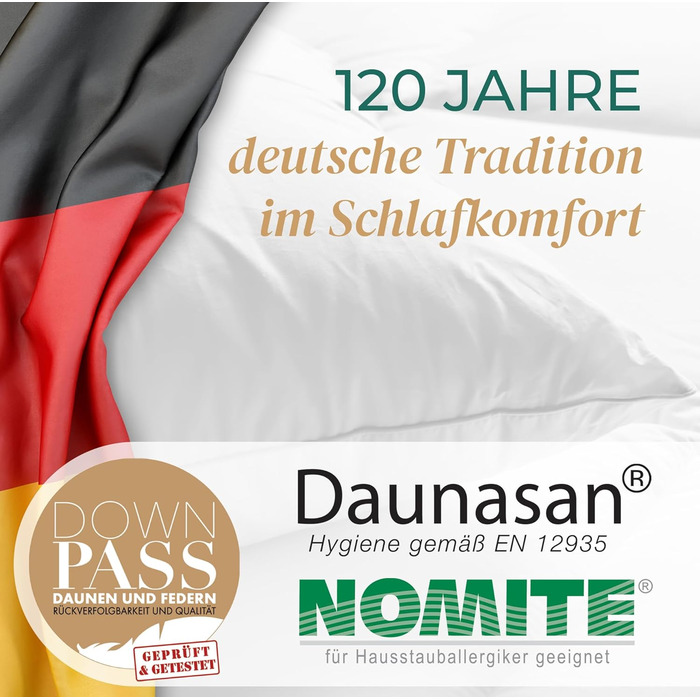 Made in Germany Down Pillow 40x80 cm - 3-Chamber Down Pillow - Pillow 40x80 Down & Feather Pillow ÖKO-TEX Top Hotel Quality Pillow