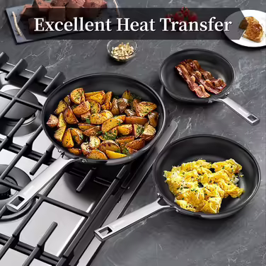 Innerwell Titan Ceramic Frying Pan 28 cm, Induction Pan with Lid, Stainless Steel Pan with Non-Stick Coating, Oven-Safe, PFOA-Free, Suitable for All Cooktops, (24cm with Lid, Black)