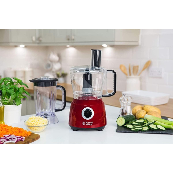 Russell Hobbs Food Processor Multi [Standmixer/Mixer/Chopper/Shredder/Grater/Whisk] Desire Red (Mixing, Chopping & Shredding etc., Dishwasher-safe accessories, 600W) 24730-56