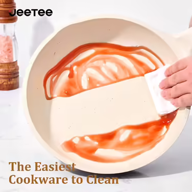 JEETEE Ceramic Cookware Set, 15-Piece, Non-Stick Granite Cookware Set, Slope Design, Induction Cookware Set, Cookware Set with Lid, Frying Pan, Saucepan, Stockpot, PFOS/PFOA Free, Grey