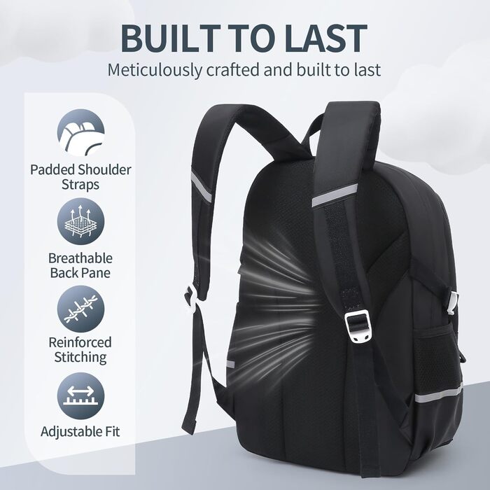 Дитячий рюкзак для підлітка: для школи, ноутбука, подорожей (17 дюймів, чорний)