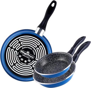 Набір сковорідок Magefesa K2 Blau (20/24/28 см), антипригарне покриття, для всіх плит (індукція), економія енергії 50%