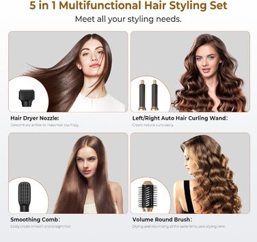 Фен-щітка 6 в 1 для волосся, Airstyler Set, автоматичний локонів, термощітка, фен, для жінок, чорний