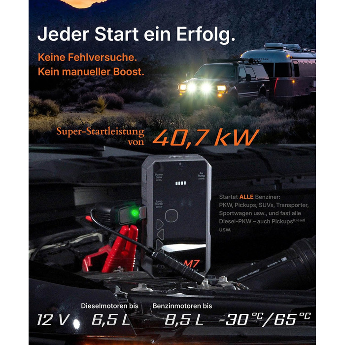 Powerbank для авто Smart Starthilfe з компресором, 12V, 60Wh - Запуск двигуна та підкачка шин, до 8.5л бензину/6.5л дизелю