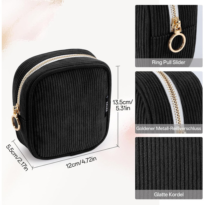 Косметичка для жінок Kalidi з корду, містка, з відділеннями, металева блискавка, для подорожей, темно-зелений (чорний)