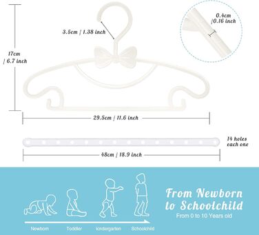 Набір вішалок для дитячого одягу, 40 шт, пластик, неслизькі, ультратонкі, білі - з 3 гумками для дитячої кімнати, одягу для немовлят та малюків, білі