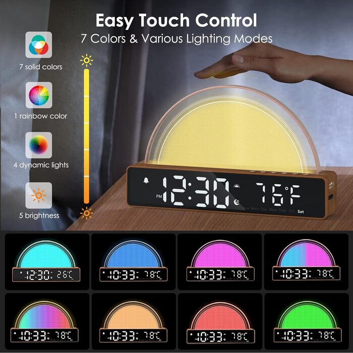 APUZOM Wake-Up Light Alarm Clock, Loud Alarm for Deep Sleepers, Digital Table Clock Night Light with Phone Charging Station, White Noise, Timer, Gift for Kids, Teenagers, Boys and Girls